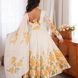 Classic White Floral Printed Anarkali