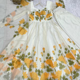 Classic White Floral Printed Anarkali