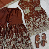 Exclusive Embroidered Silk Top Sharara