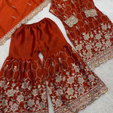 Exclusive Embroidered Silk Top Sharara