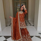 Exclusive Embroidered Silk Top Sharara
