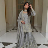 Exclusive Embroidered Silk Top Sharara