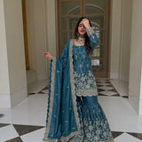 Exclusive Embroidered Silk Top Sharara