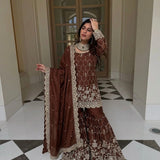 Exclusive Embroidered Silk Top Sharara