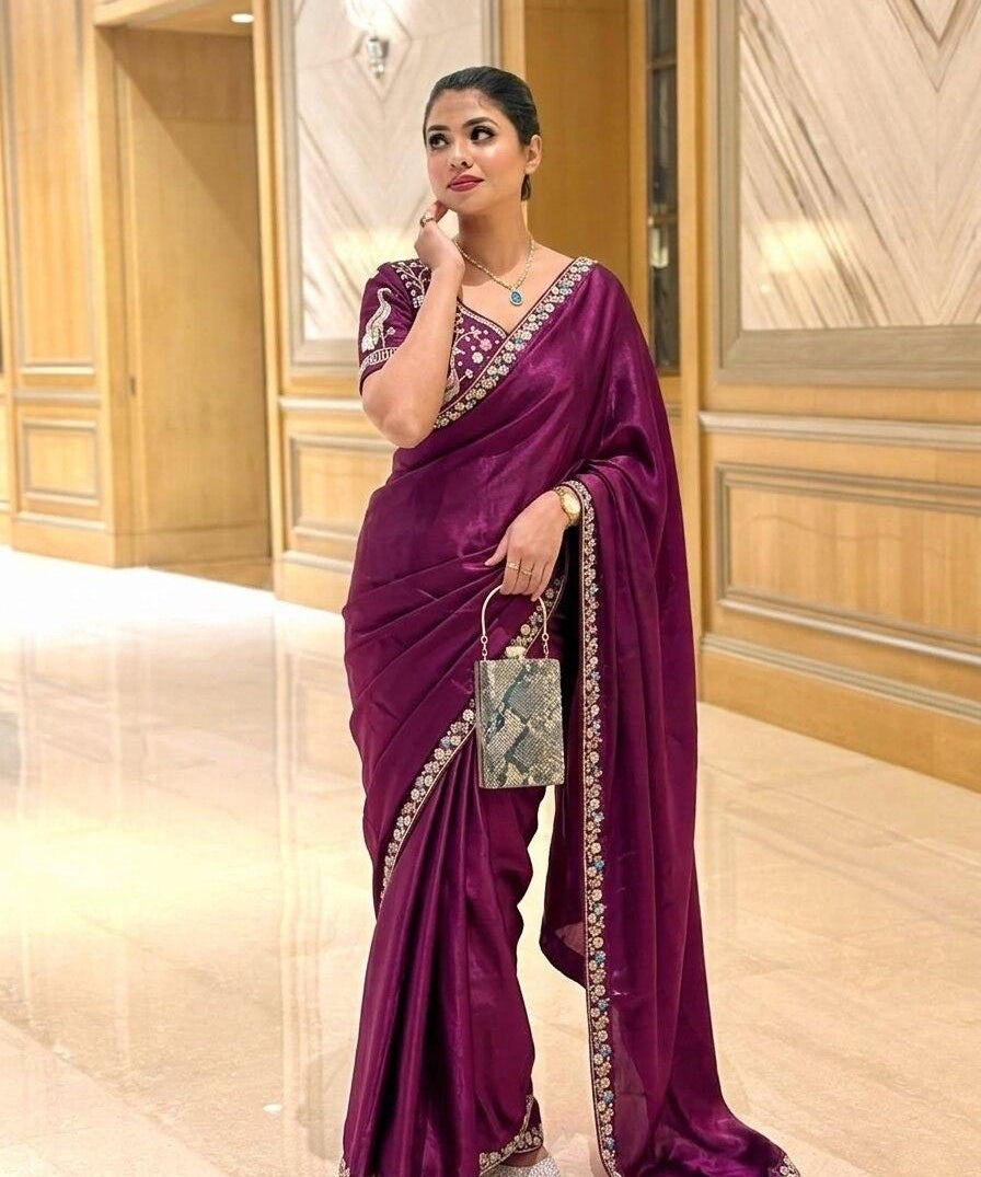 Designer Party Wear Fendy Satin Silk Saree