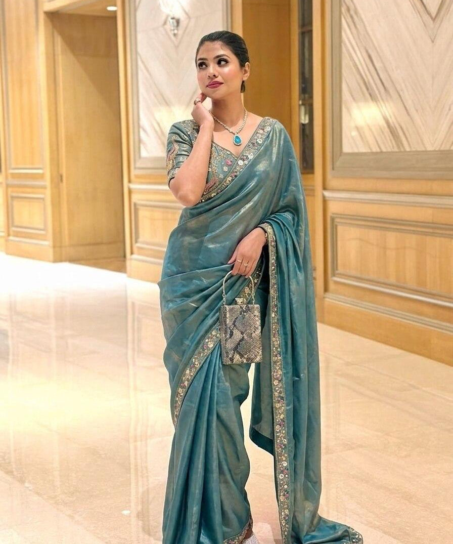 Designer Party Wear Fendy Satin Silk Saree