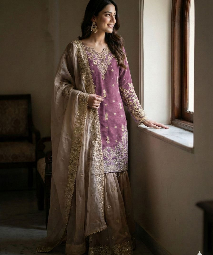 Pakistani Embroidered Top Sharara
