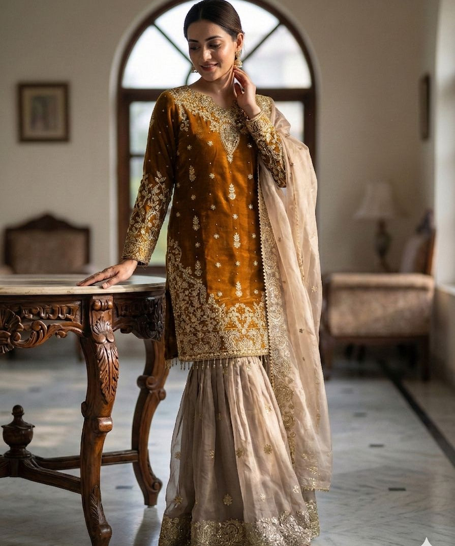 Pakistani Embroidered Top Sharara