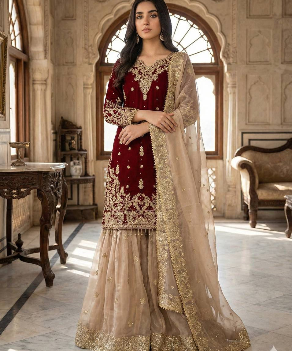 Pakistani Embroidered Top Sharara