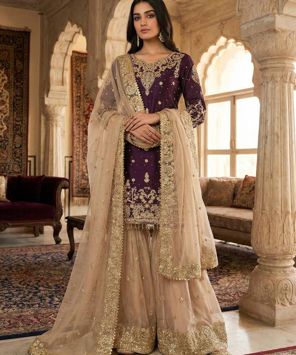Pakistani Embroidered Top Sharara