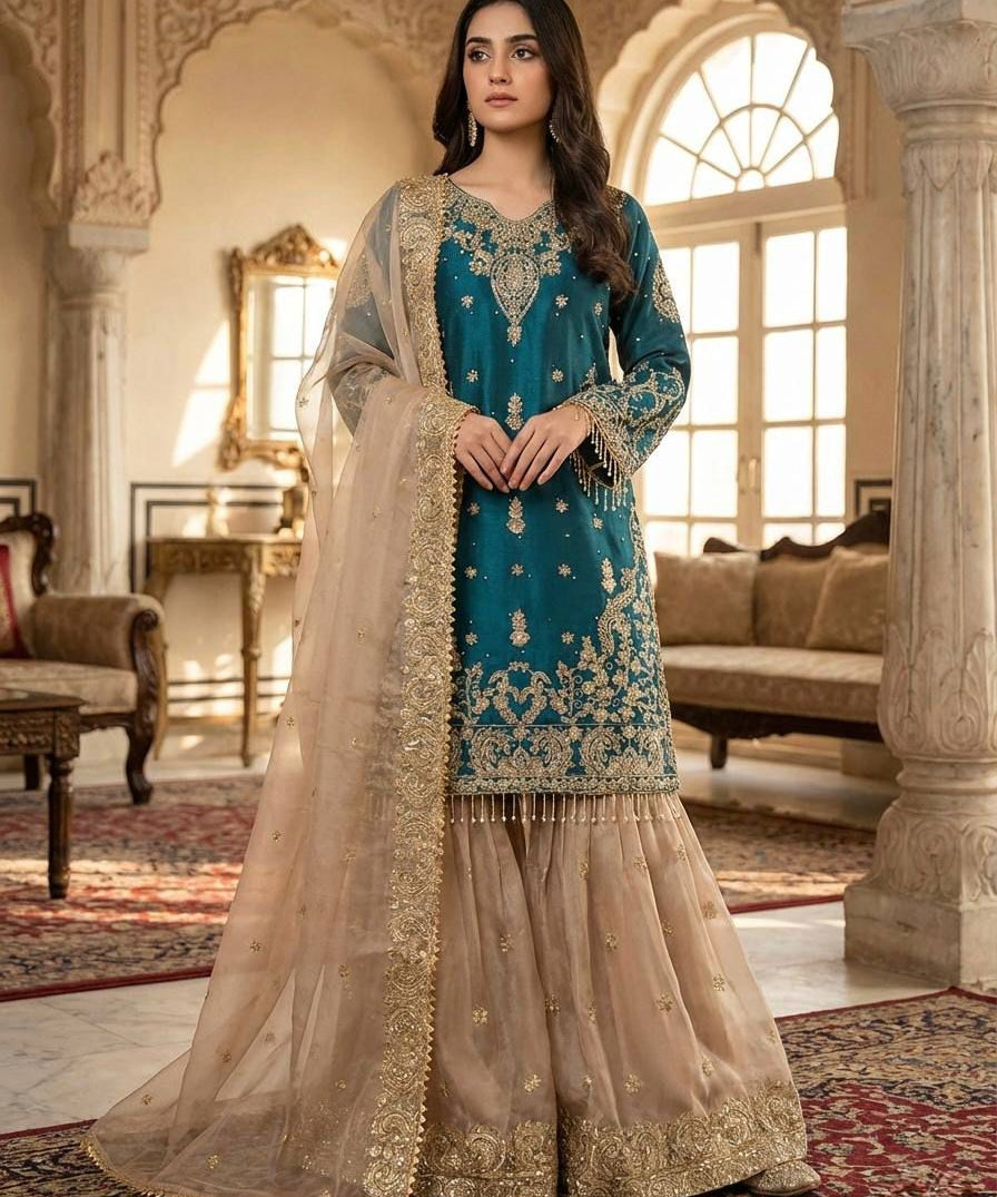 Pakistani Embroidered Top Sharara