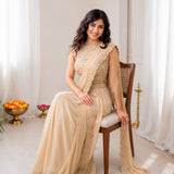 Creamy Star Georgette Lehenga Saree Set