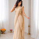 Creamy Star Georgette Lehenga Saree Set