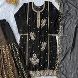 Black Pakistani Kurti Gharara Set