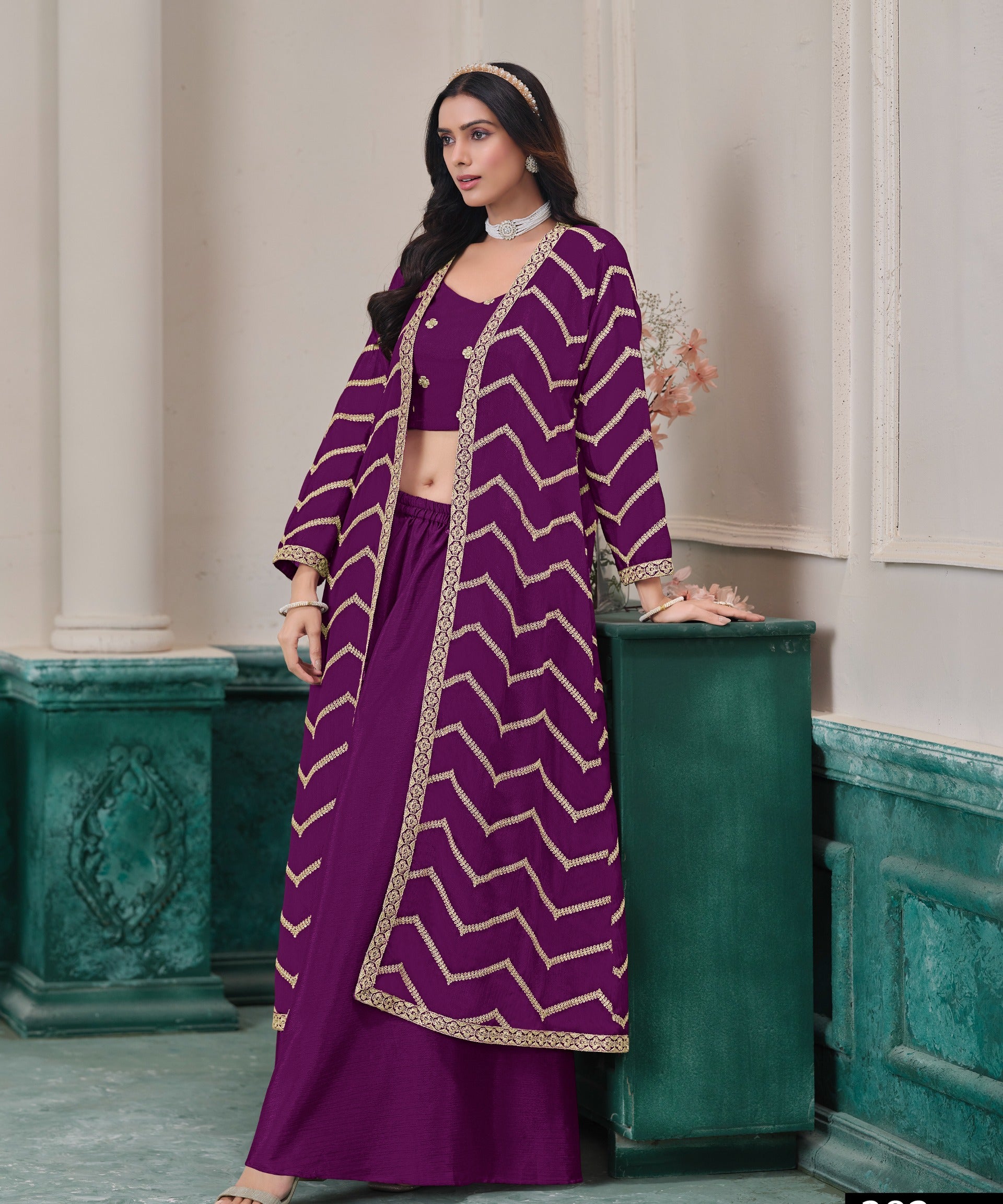 Exclusive Embroidered Silk Top Sharara