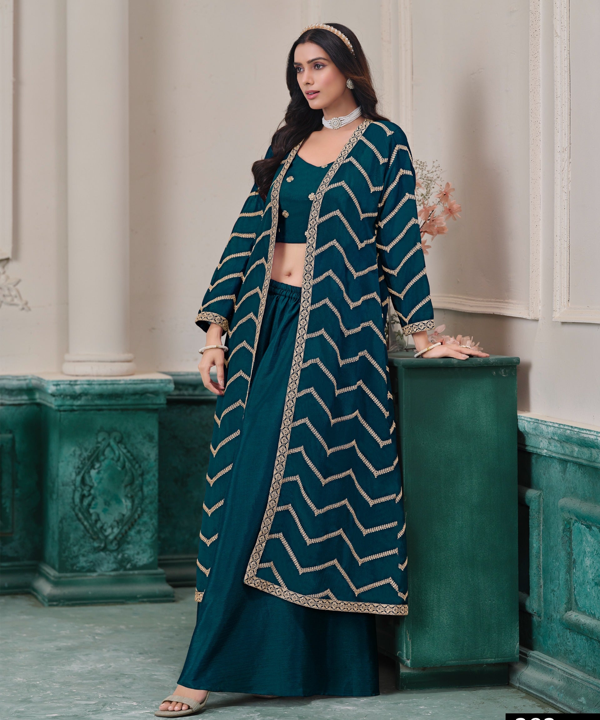 Exclusive Embroidered Silk Top Sharara