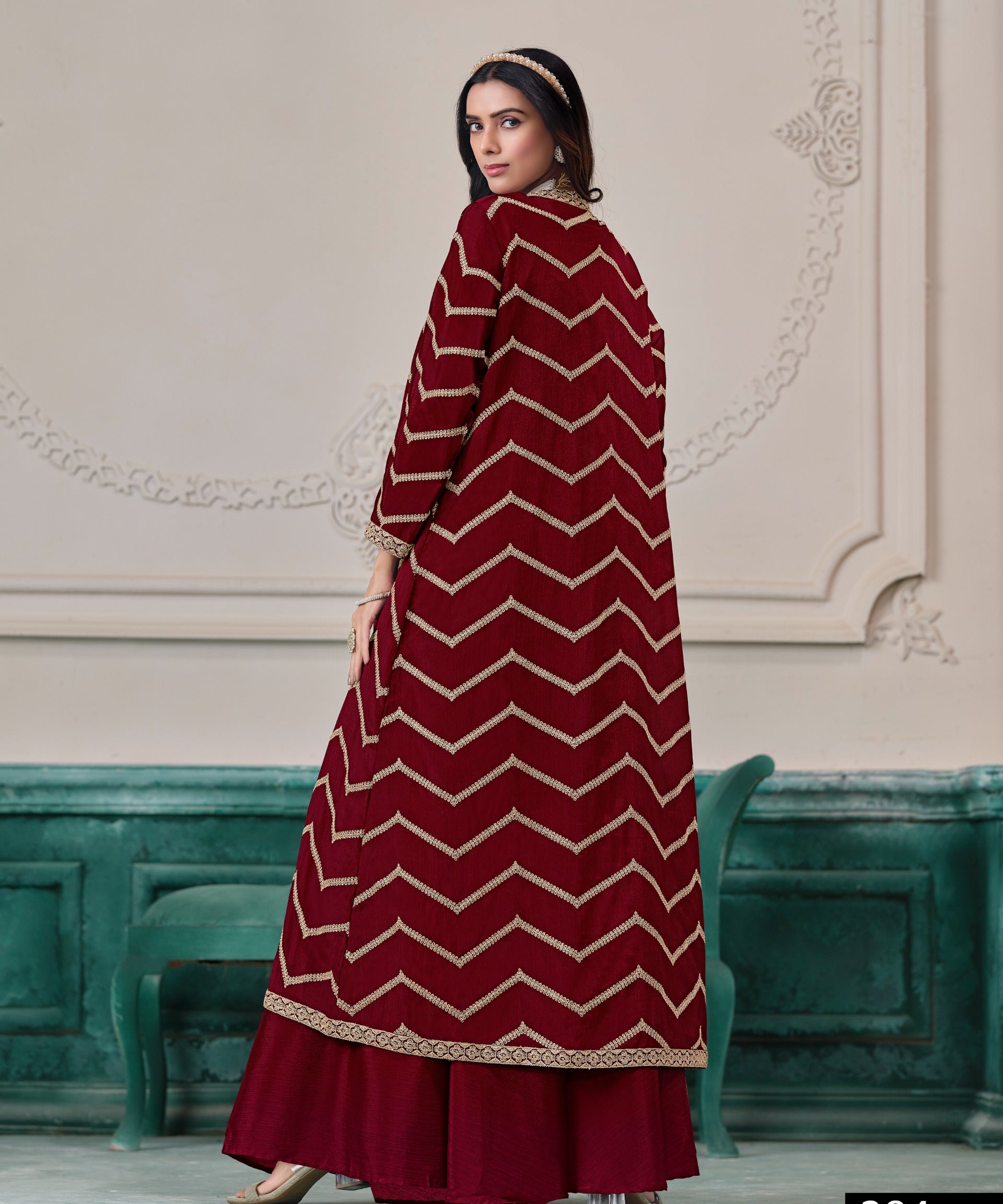Exclusive Embroidered Silk Top Sharara