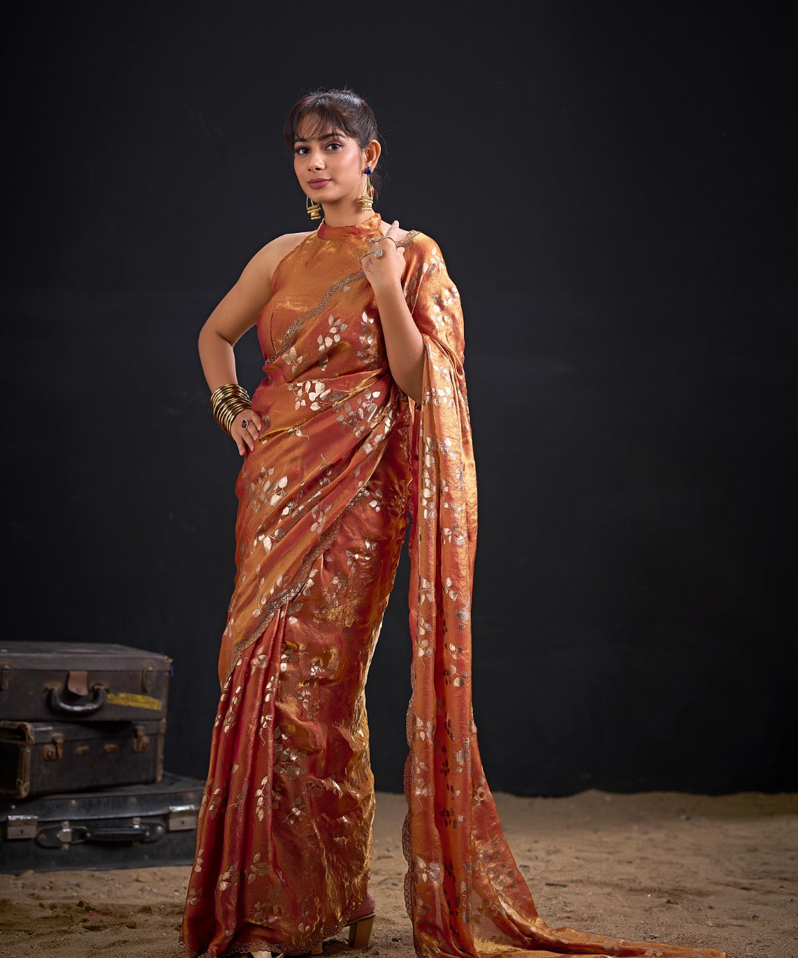 Reddish Mysore Crepe Silk Saree