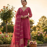 Beautiful Slub Cotton Straight Suit
