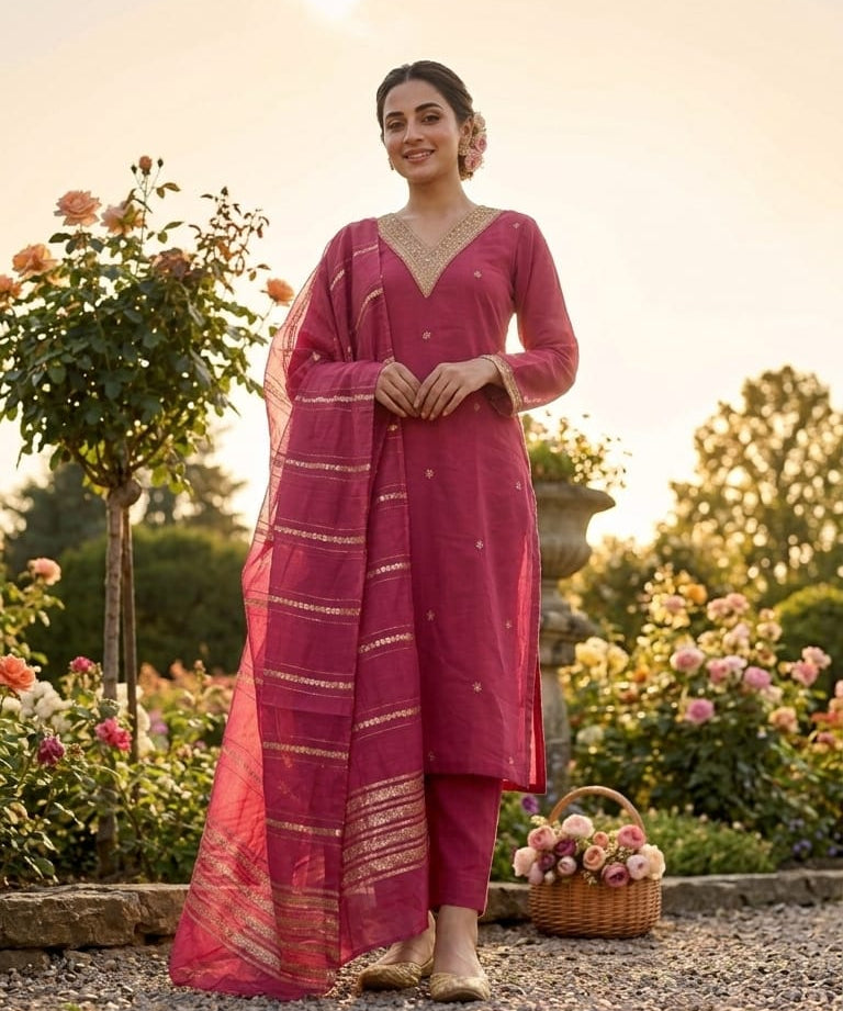 Beautiful Slub Cotton Straight Suit