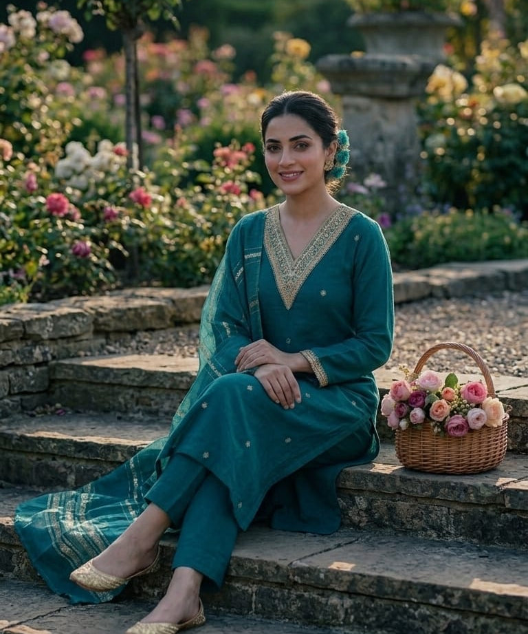 Beautiful Slub Cotton Straight Suit