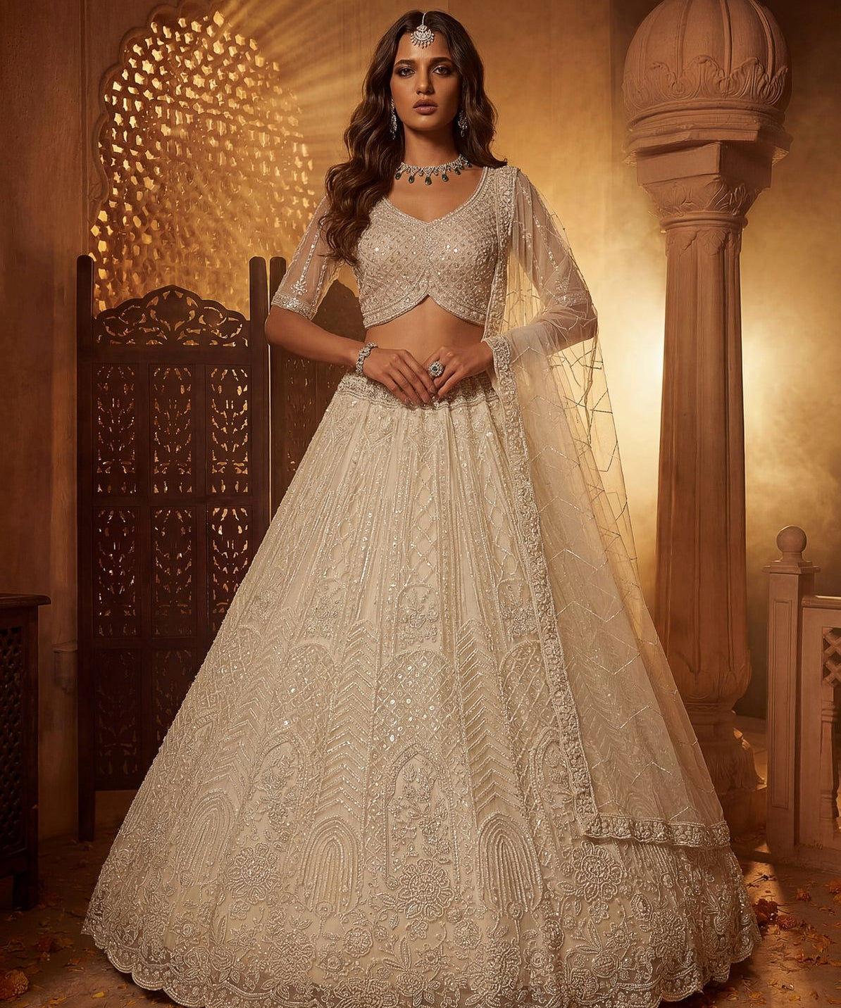 Wedding Crystal Motif Work Lehenga