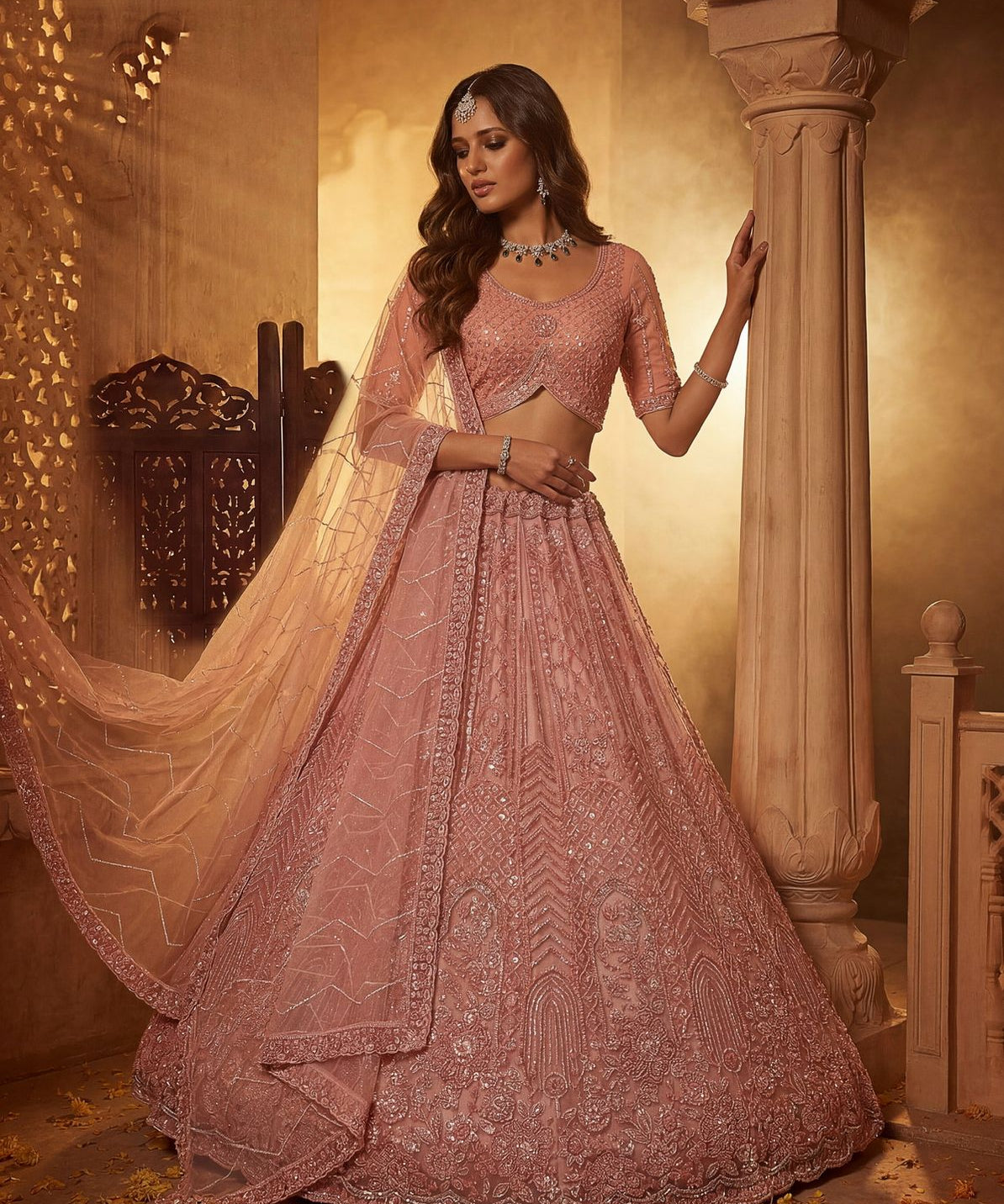 Wedding Crystal Motif Work Lehenga
