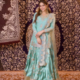 Sea Green Shiny Satin Top Lehenga