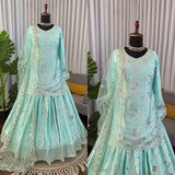 Sea Green Shiny Satin Top Lehenga