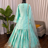 Sea Green Shiny Satin Top Lehenga