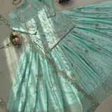 Sea Green Shiny Satin Top Lehenga