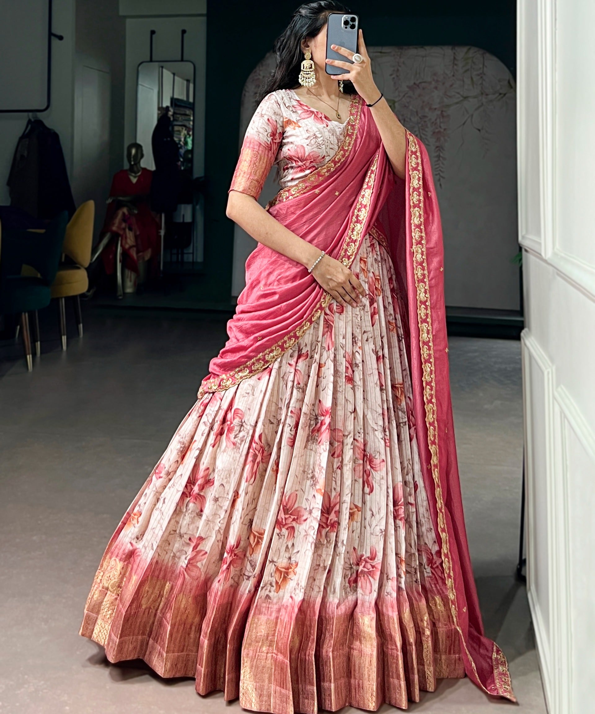 Bloom Scape Dola silk Floral Lehenga
