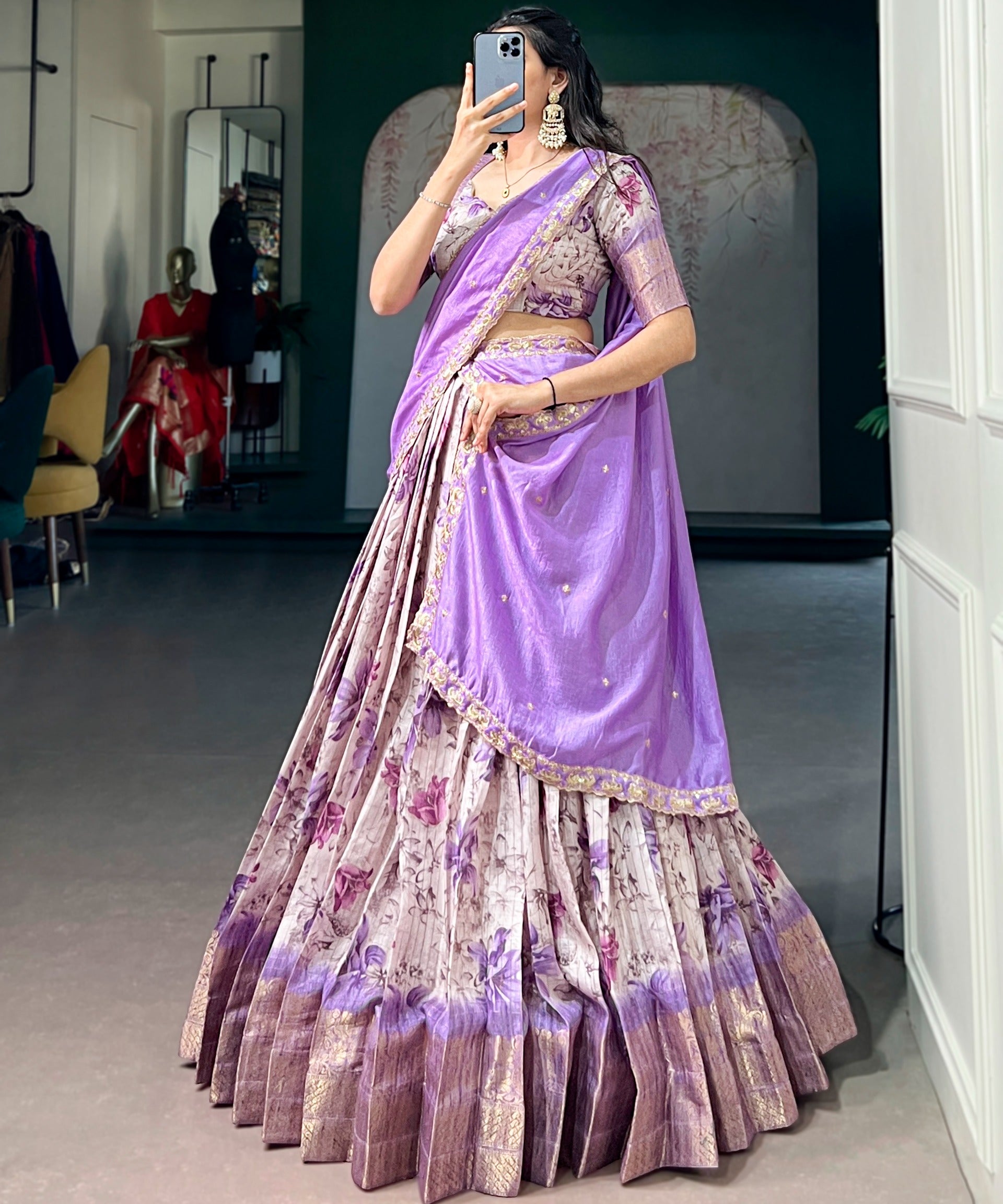 Bloom Scape Dola silk Floral Lehenga