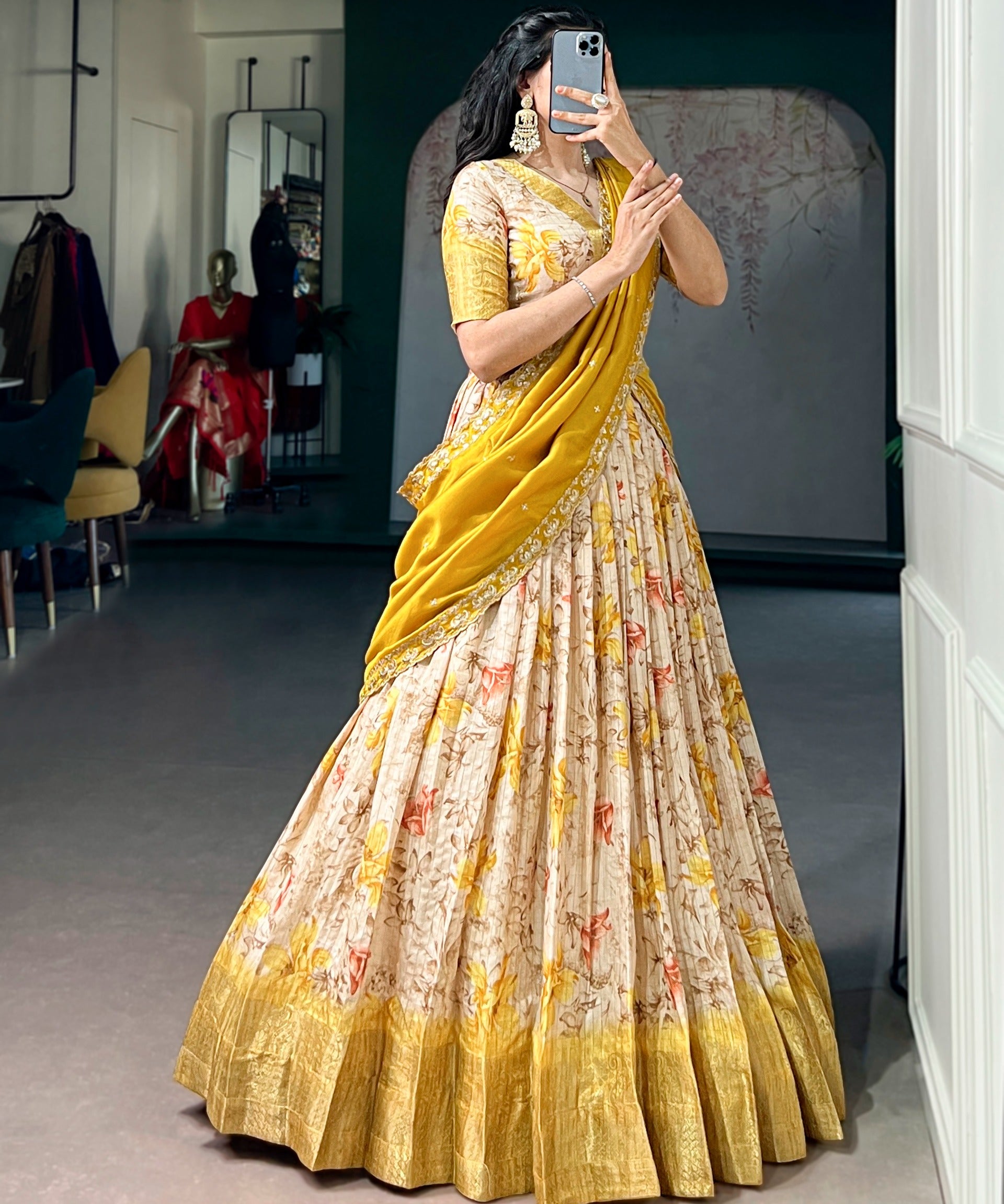 Bloom Scape Dola silk Floral Lehenga