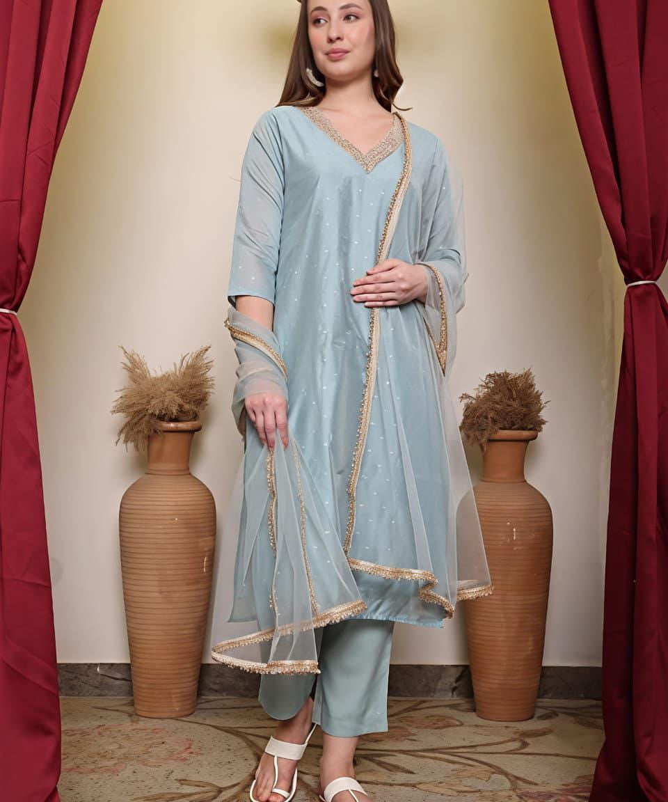 Trendy Chanderi Silk Straight Suit