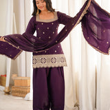 Wine Fresh Look Silk Suit