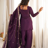 Wine Fresh Look Silk Suit