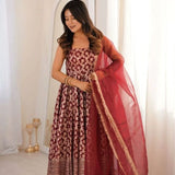 Charming Maroon Jacquard Anarkali Suit