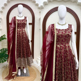 Charming Maroon Jacquard Anarkali Suit