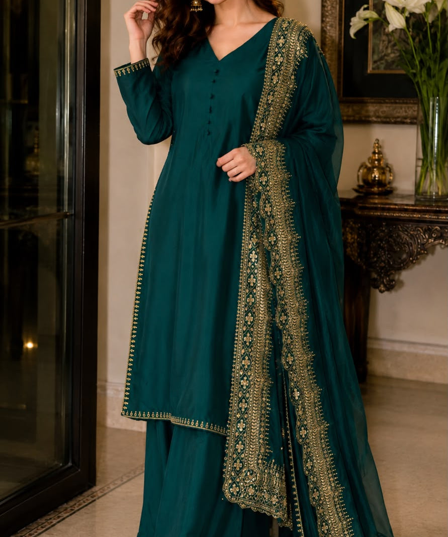 Designer Natural Crepe Top Plazzo