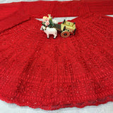 Cherry Red Embroidered Wedding Lehenga