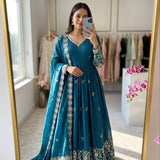 Designer Satin Silk Embroidered Gown