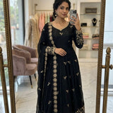 Designer Satin Silk Embroidered Gown