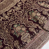 Maroon Velvet Wedding Embroidered Lehenga