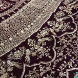 Maroon Velvet Wedding Embroidered Lehenga