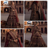 Maroon Velvet Wedding Embroidered Lehenga