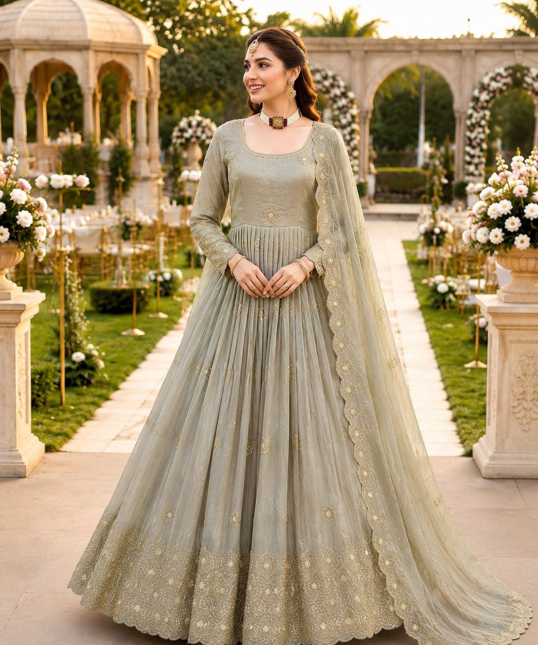 Dainty Gold Crazy Embroidered Gown