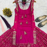Crystal Pink Chinon Silk Top Lehenga