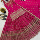 Crystal Pink Chinon Silk Top Lehenga