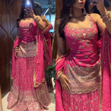 Crystal Pink Chinon Silk Top Lehenga